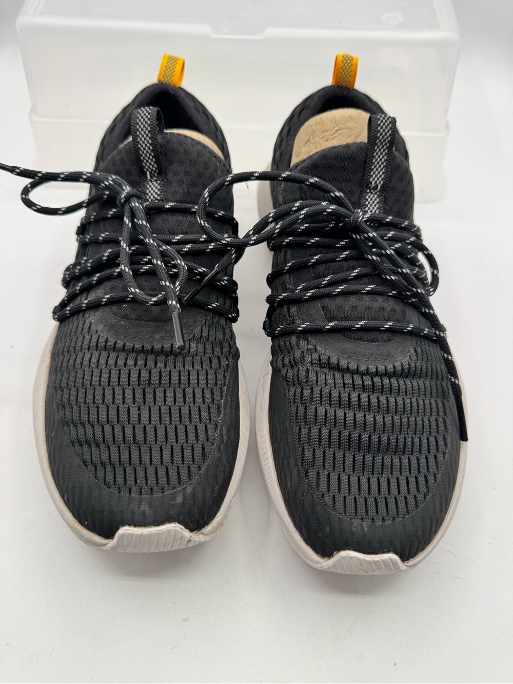 Sorel Men's Black Knit Lace-Up Sneakers with Cream Soles and Yellow Pull Tabs - Picture 3 of 7